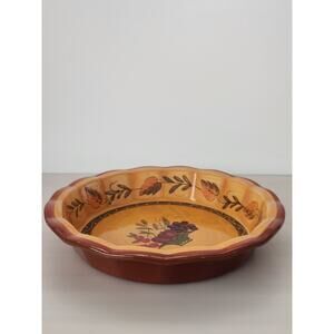 The Marketplace Bakeware Handpainted Floral Ruffled Pie Dish 10"